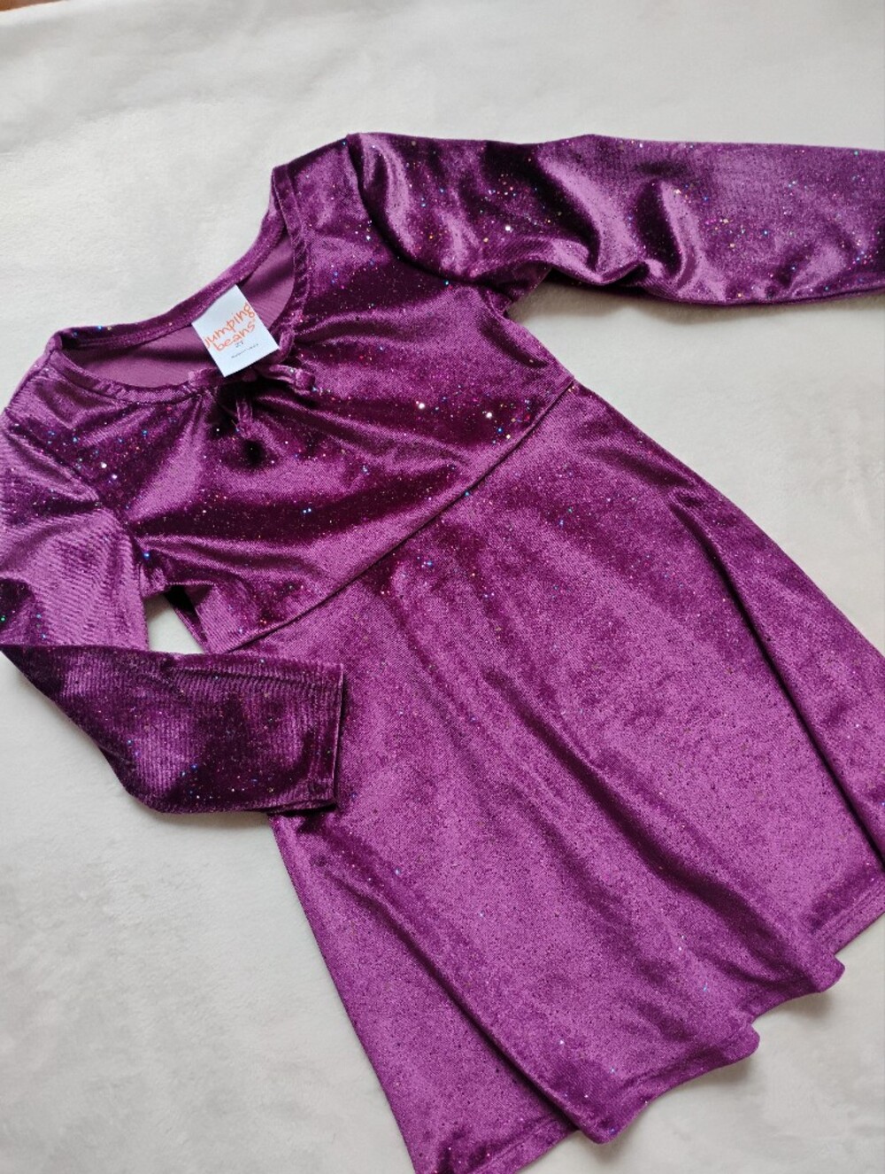 Super Cute Long Sleeve Purple Velvet Sparkle Dress | 2T